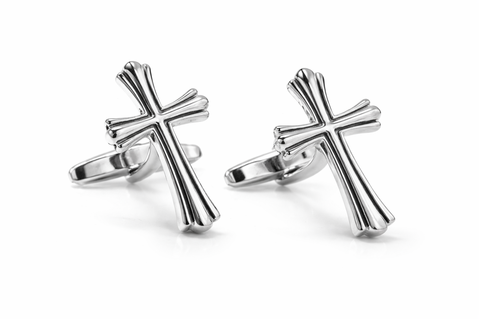 silver grooved cross cufflinks black enamel