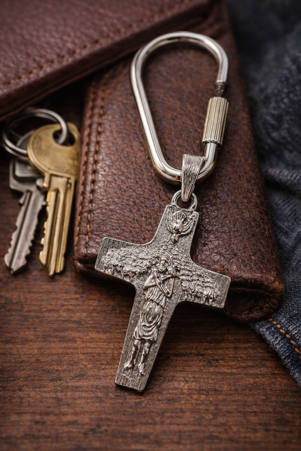 st christopher cross keychain silver